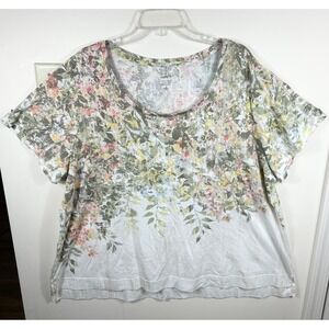 Pure Jill High-Low Tee Women 3X Cream Floral Pima Cotton S/S Top Lagenlook Luxe